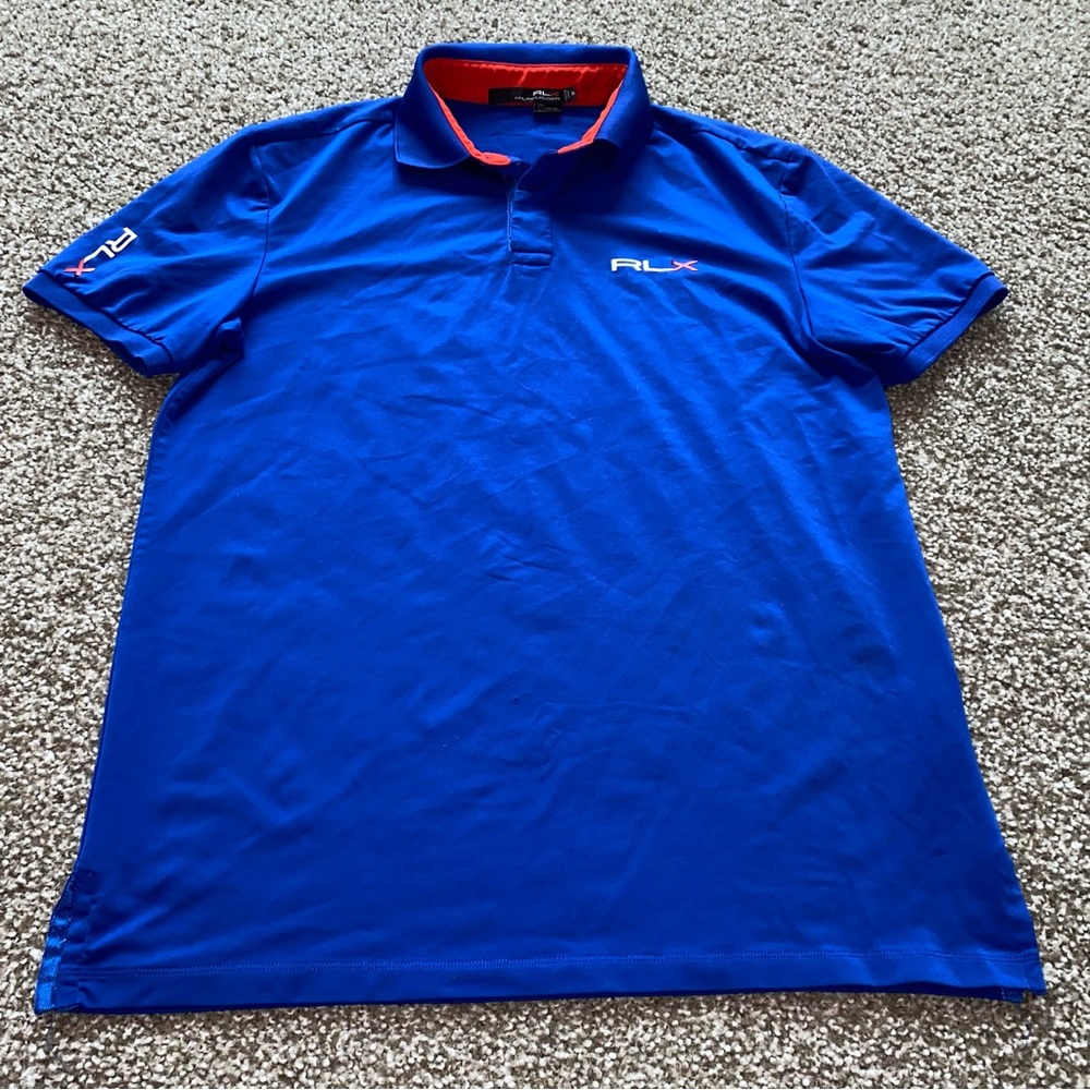 RLX Ralph Lauren Classic Blue With Orange Accents Polo Shirt